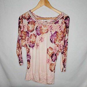 LC Lauren Conrad Pink‎ Flower Print Blouse S, NWOT